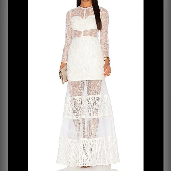 Alexis - Joelle Dress - White Sheer Lace Long Sleeve Dress - Picture 1 of 2